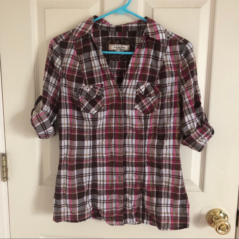Arizona Brown Pink Flannel Plaid Shirt - Gold